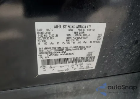 2016 Ford Explorer Sport из США, поврежденный, VIN 1FM5K8GT6GGA95739